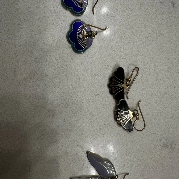 Laurel Burch Black, purple and Blue Artistic Earrings. Set of 3 pairs. - Picture 2 of 3